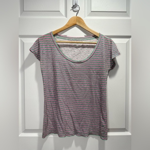 J.Crew Vintage Cotton Striped Short Sleeve Tee Grey & Pink Small - Picture 1 of 6